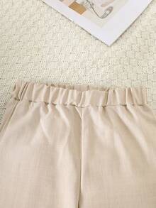 2pcs Girls Autumn Outfit, Long Sleeve Asymmetrical Hem Blazer Jacket And Wide Leg Pants Suit - Khaki - View 7