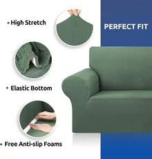 AMOROSA Juego De 3 Fundas Elásticas Para Sofá (1 Plaza, 2 Plazas, 3 Plazas) Cubre Sillones Para Sala Cobertura Completa Antideslizante Lavable Cómoda Y Ajustable Para Salas Para Casa - Verde Oliva - Ver 4