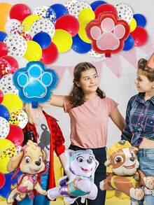 Paw Patrol 71/75pcs Paw Patrol Themed Party Balloons, Yellow, Blue, Red And White Claw Colored Sequin Latex Balloons, Little Handsome Ryder And Dog Archie, Zhu Zhu And Tian Tian Ali Colorful Arch Wreath DIY Set, Macaron Latex Balloons, Birthday, Wedding, Engagement, Festival Event Anniversary Themed Party Decoration Balloons