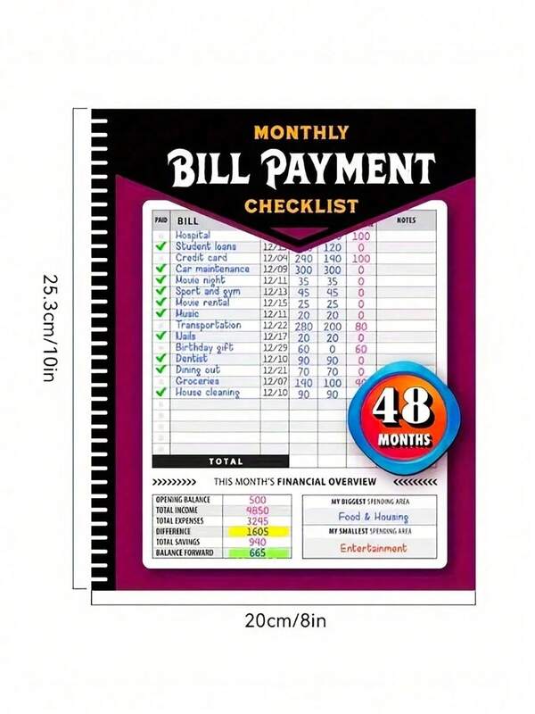 1pc<48 Months Financial Planner & Budget Tracker Notebook+Sticky Notes Set>- Professional Bill Payment Organizer | Monthly Income & Expense Tracking Journal | High-Quality Flat Binding Design | Household Budgeting Tool | All-English Content | High-Quality Flat Binding + 100pcs Sticky Notes | Perfect For Home Finance & Gift Giving