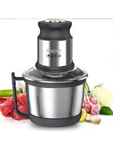 SOKANY 7027 多功能电动绞肉机，3L 大容量，双层四刀片，2 档速度设置，800W 大功率，不锈钢材质，适用于家庭和餐厅，可用作食品搅拌机、绞肉机、压蒜器、蔬菜切丝器、洋葱切片器，也可用于加工生姜、辣椒、水果和肉类。 - 查看 8