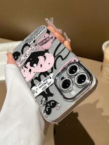 Black & Pink Heart Shaped Shockproof Phone Case Compatible With IPhone 11 Pro Max, 16 Pro Max, 15 Pro, 14 Plus, 13, 12, 11, 13 Pro Max, 12 Pro - Fine Pores Transparent Fine Flash - View 5