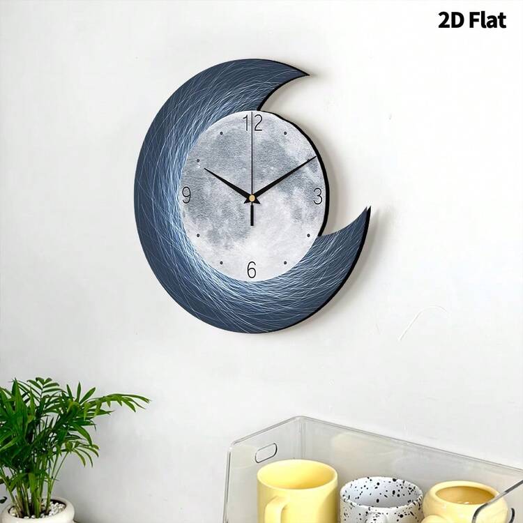 2D 平面，1 件现代创意月亮艺术装饰挂钟，超静音石英机芯，无滴答声，适合客厅、卧室、办公室、厨房和咖啡厅的装饰时钟，非常适合圣诞节、新年、情人节礼物 - 彩色 - 查看 9