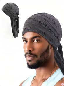 1 件耐用丝绸般 Durag 头带，男士波浪缎面 Durag 头带，街头时尚嘻哈 Durag，长尾宽带，纯色弹力 Durag，适合运动、户外和日常风格 | 透气涤纶纤维，可调节松紧 | 可机洗 | 街头风格 - 長款緞面頭巾 - 查看 7