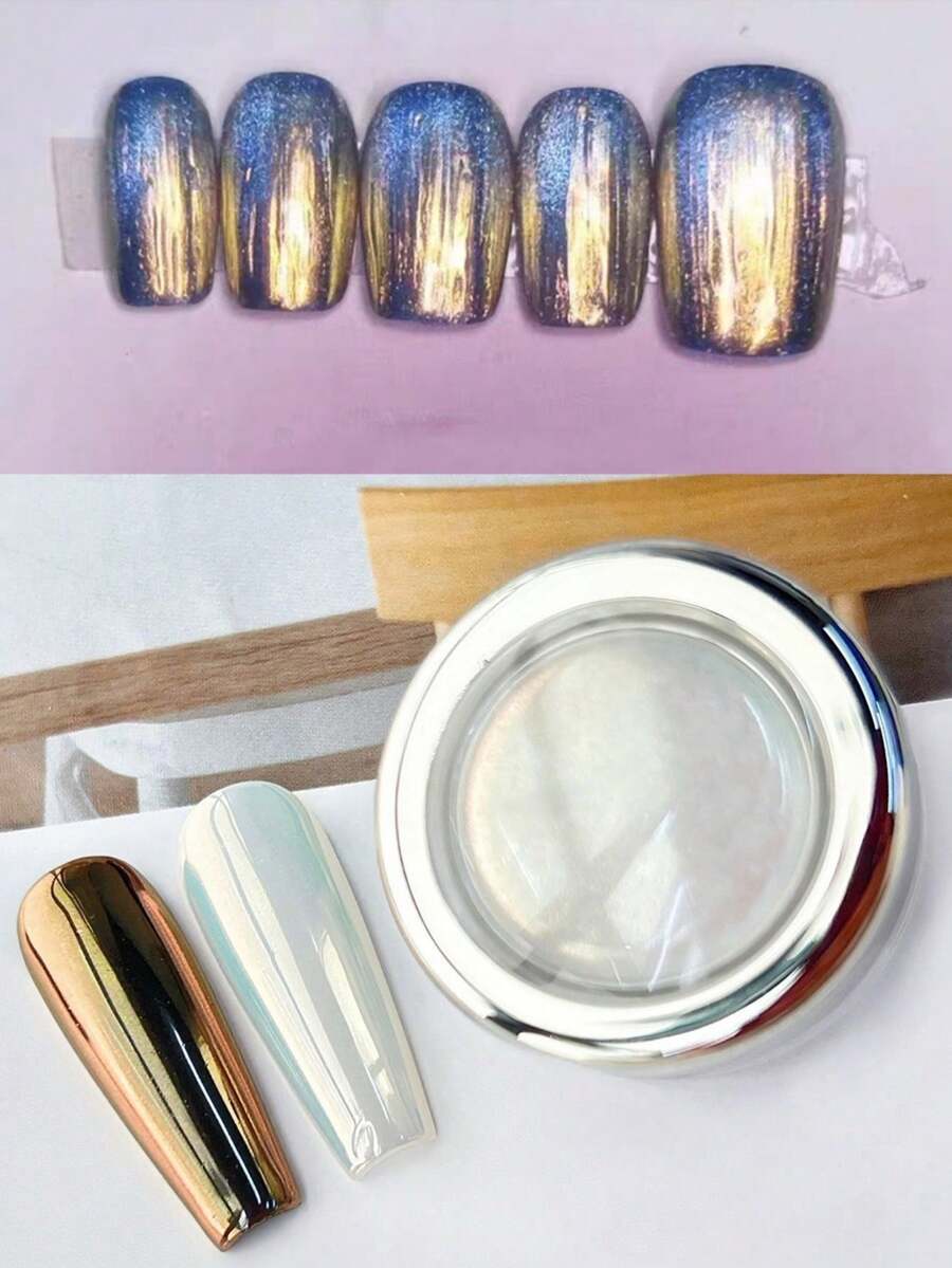 0.3g/Pc Gold Holographic Chameleon Nail Powder, DIY Nail Art Decorative Optical Color Changing Nail Powder - 彩色 - 查看 1