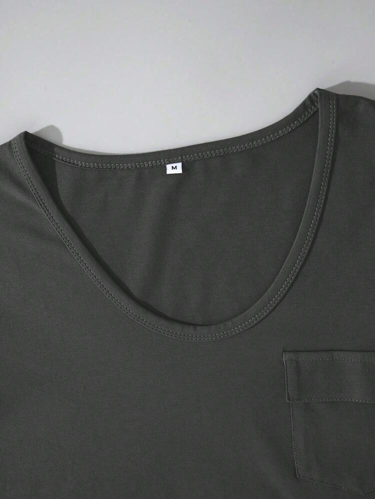 100% Cotton Casual Men's Short Sleeve V-Neck T-Shirt, Paired With American Style Shorts, Suitable For Travel/Vacation/Outdoor Camping - Grey - View 4