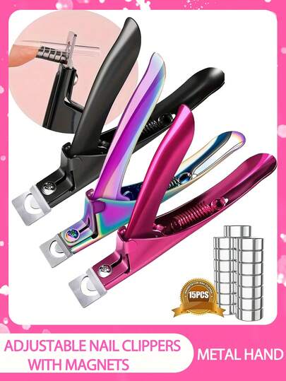 Cortaúñas con imanes, cortaúñas para uñas acrílicas, cortador de uñas artificiales falsas, recortador de puntas de uñas, herramienta de manicura y pedicura con hoja afilada para salón, hogar y belleza, cortaúñas ajustable con imanes y medidores para uñas acrílicas - Negro, cortaúñas morado, herramientas para uñas, suministros para uñas, cortaúñas, herramientas para uñas, corta uñas, guillotina de uñas. Regalo de Navidad perfecto