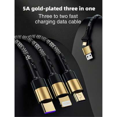 2条/1条 3合1 100W快充镀金数据线，智能超快充电，支持多接口充电，USB可视充电线，兼容、OPPO等设备，支持车载快充。3合1快充线可同时为Micro USB和Type-C设备充电！