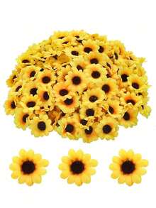30/20/5pcs Mini Artificial Sunflower Heads, Bulk Quantity, Silk Sunflower Heads For Crafts, DIY Wedding Home Autumn Decor, Bridal Shower Table DIY, Garden Decor, Valentine's Day, Gifts Birthday Graduation - Yellow - View 1