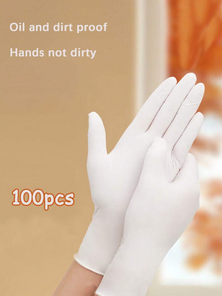 100 szt. wielofunkcyjnych rękawiczek nitrylowych, jednorazowych, odpowiednich do kuchni, łazienki, domu, fabryk. Można ich używać do sprzątania, przygotowywania jedzenia, mycia warzyw i wielu innych zastosowań. Do makijażu, tanio, do wystroju pokoju, toaletki, podróży, sypialni, akcesoriów do makijażu.