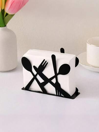 1pc European Style Iron Art Tissue Box, Suitable For Home Decor In Living Room, Bedroom, Study, Kitchen And Dining Room, Can Also Be Used As Desktop Tissue Box. Multiple Patterns Available, Including Flowers, Coffee Cups, Forks And Knives, An Ideal Gift For Friends And Family.