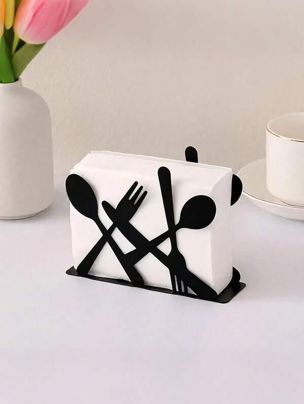 1 support à mouchoirs en fer forgé de style européen créatif, convenant à la décoration de la maison, du salon, de la chambre, du bureau, de la cuisine et de la salle à manger, boîte à mouchoirs de bureau, disponible en plusieurs styles, avec des motifs tels que des fleurs, des tasses à café, des couteaux et des fourchettes, etc. Convient comme cadeau pour les amis