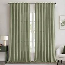 White Privacy Sheer Curtains 84 Inch, Light Filtering 2 Panels Set - Sage Green - View 12