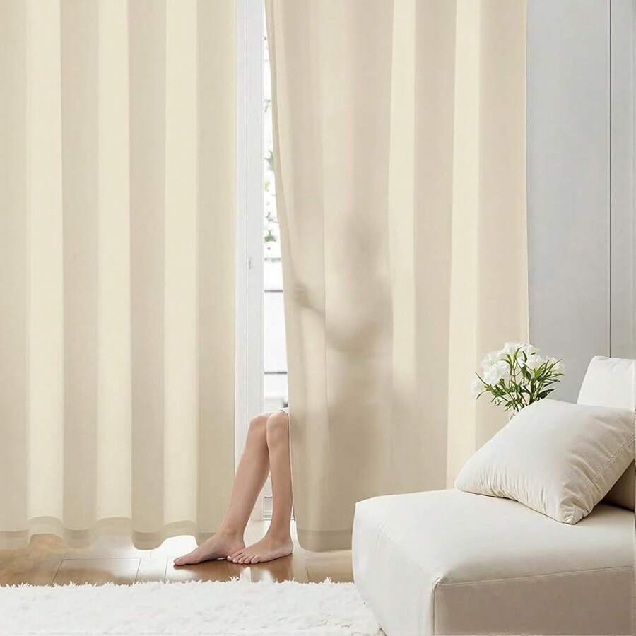 White Privacy Sheer Curtains 84 Inch, Light Filtering 2 Panels Set - Cream - View 1