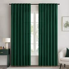 White Privacy Sheer Curtains 84 Inch, Light Filtering 2 Panels Set - Dark Green - View 1
