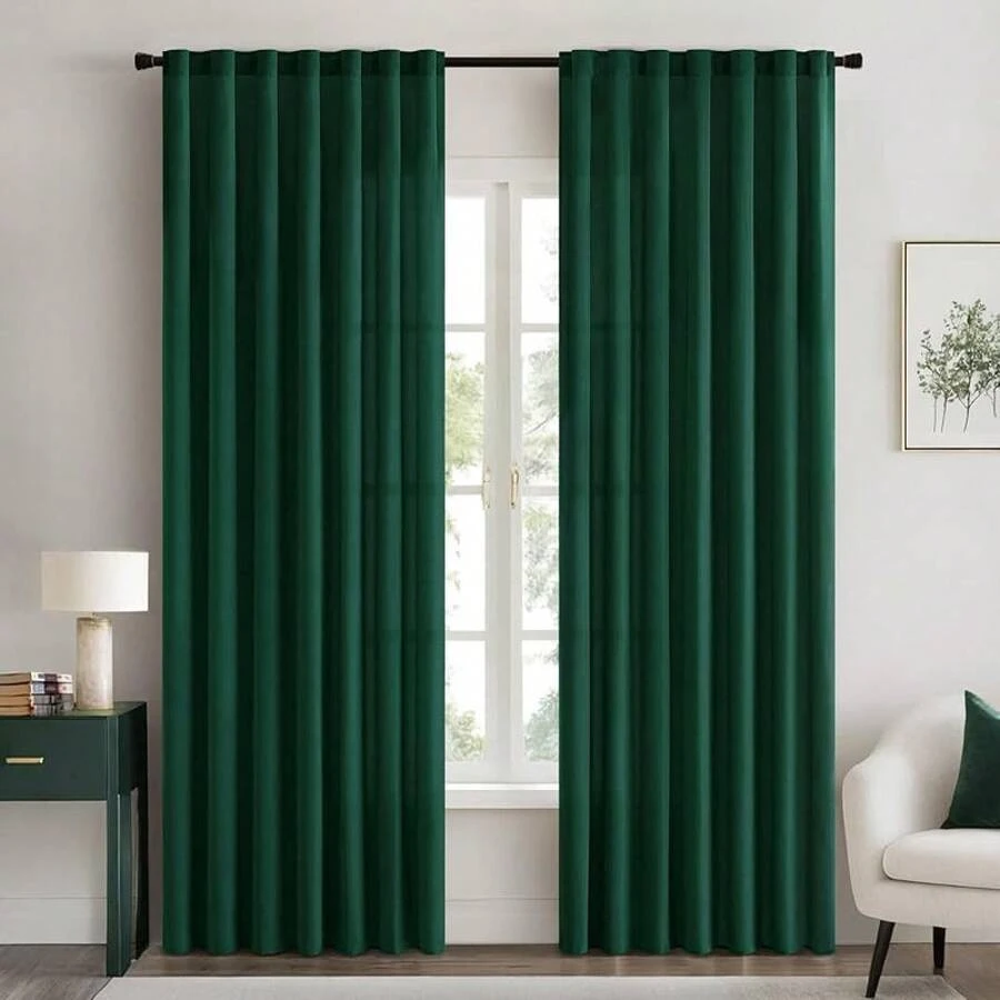 Cortinas transparentes blancas de privacidad de 84 pulgadas, juego de 2 paneles que filtran la luz - Verde Oscuro - Ver 1