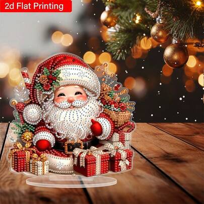 2D Flat, 1pc Christmas 5D DIY Desktop Decor Diamond Painting Kit, Santa Claus & Gift Desktop Decoration, Acrylic Craft, Asymmetrical Shape Crystal Inlay, Christmas Theme Holiday Decor, Suitable For Home, Living Room, Bedroom, Cafe, Office, Ideal Gift For Christmas, Birthday, Party, New Year For Family And Friends Home Decor Christmas Decorations Room Decor