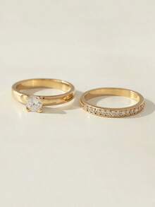Pair Of 3mm Beveled Wedding Rings, 18k Gold Plated, 925 Silver Solitaire - 金色 - 查看 8