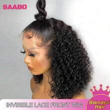 Deep Wave Curly Bob 13x4 Lace Front Wig Human Blended Hair Put On And Go 4x4 No Glue Pre Cut Lace With Fiber Wigs 180% Density Water Wave Wig 12 Inch Pre Plucked With Baby Hair Brazilian Virgin Hair For Women 10-14inch Bob Wig - Natural & Black - View 2