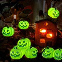10 buc/20 buc decorațiuni dovleci care strălucesc în întuneric - felinare Jack-O'-Lanterns cu ochi verzi accentuați, fără sursă de alimentare, dovleci realiști mici, potriviți pentru Halloween, Ziua Recunoștinței, centre de masă pentru casă sau sufragerie - material rășină (12 buc), decor de Halloween, strălucește în întuneric, detalii lucrate manual, esențial pentru cumpărături de sărbători, decor pentru casă, decor pentru cameră
