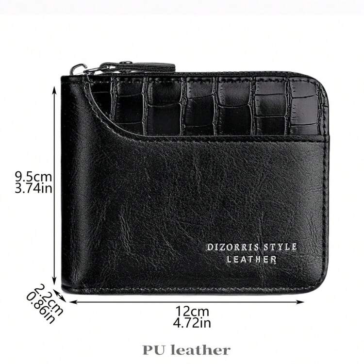 Dizorris New Bifold Men's Wallet, Retro Short Imitation Belt Wallet, Multifunctional And Fashionable With Card Slots, Cash And Coin Storage, Complete Zipper Closure, Simple And Elegant Design, Is The Perfect Gift For Travel, Holidays, Birthdays And Special Occasions - 黑色 - 查看 3