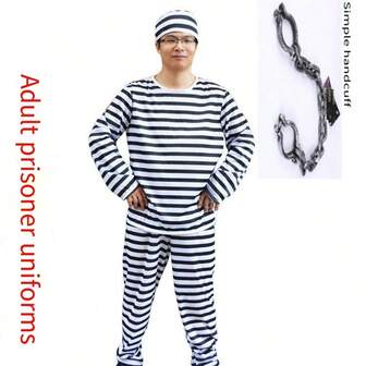 Costume da prigioniero per adulti, uniforme da carcere per cosplay, outfit divertente per performance teatrali horror