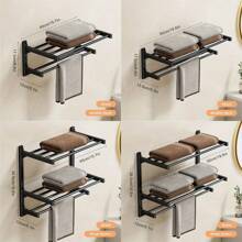 [1pc Stainless Steel Towel Rack] Musurjoy Stainless Steel Towel Rack, Casual Style Wall Mounted, Chrome Finish, Multi-Layer, No Drill Installation, Strong Load-Bearing For Bathroom Kitchen Storage, Compatible With Various Wall Surfaces, Towel Racks - Multicolor - View 3