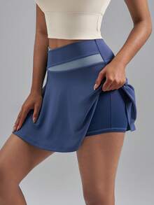 Soyun 女士运动纯色二合一轻便短裙，适合户外活动、旅行和健身房 - 藍色 - 查看 4