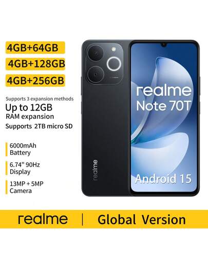 realme Note 70T 4GB/128GB ブラック simフリー Realme Note 70T 4GB/128GB Negro - Batería de gran autonomía