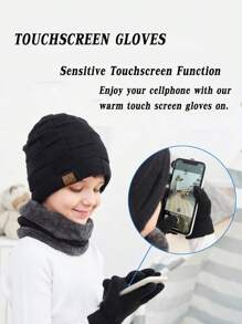 4 件套儿童冬季帽子和围巾套装，适合 3-12 岁儿童的温暖针织帽和围巾，黑色 - 彩色 - 查看 7