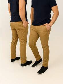 Men's Slim Casual Traditional Twill Pants With Built-In Pocket - Camel - View 1