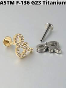 1 件 G23 钛金五角形锆石唇钉内螺纹 CZ 耳钉耳软骨耳屏耳轮耳环耳垂穿孔珠宝 - 如圖 - 查看 8