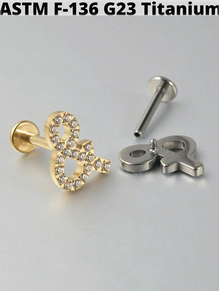 1 件 G23 钛金五角形锆石唇钉内螺纹 CZ 耳钉耳软骨耳屏耳轮耳环耳垂穿孔珠宝 - 如圖 - 查看 8