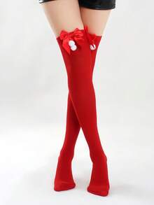 1双全新男女通用圣诞/复活节压缩袜，过膝长袜，角色扮演过膝长袜，女士长筒袜，非常适合角色扮演、派对服装、圣诞装饰，舒适保暖。 - 紅色 - 查看 5
