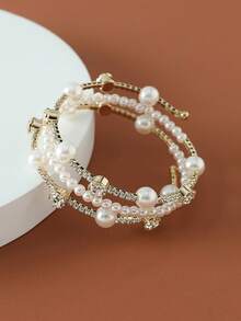 1pc Silver Crystal & Pearl Bracelet, Suitable For Wedding, Party, And Daily Wear