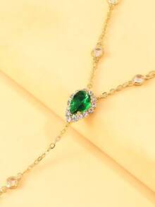 1 pieza Collar en forma de Y con borla larga de cristal verde estilo bohemio, accesorio de vestimenta de escote en V para playa de verano para mujer