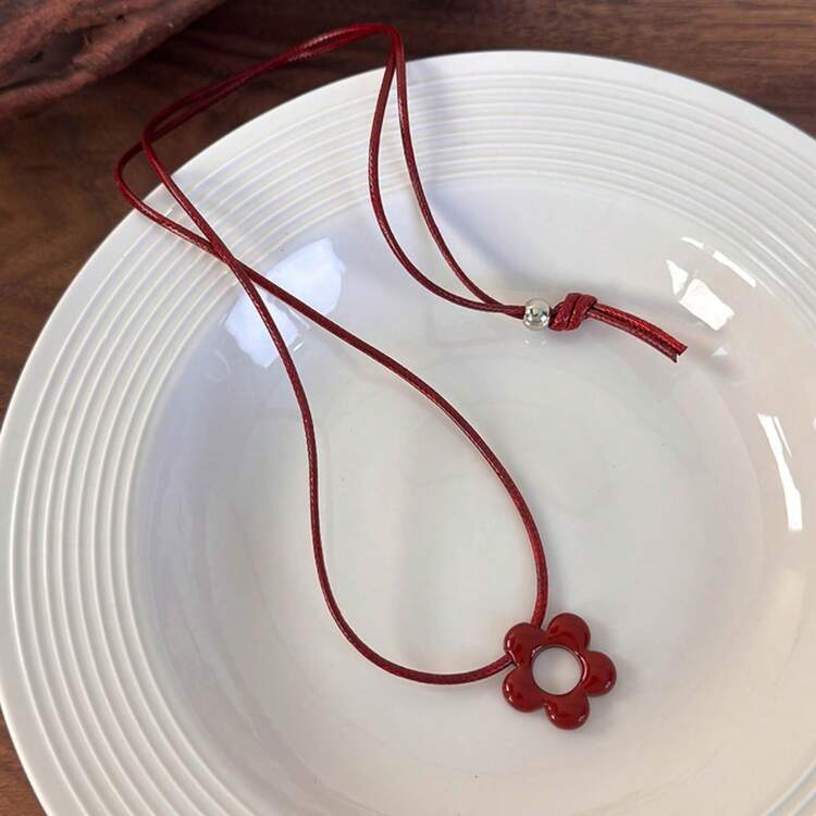 1 件时尚百搭花卉蜡绳项链，适合女士，独特设计颈链，2025 年新品 - 吊墜項鍊 - 查看 22
