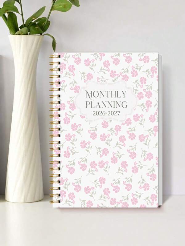 NEW 1pc Jan.2026 - Dec.2027 Monthly Planner, Simple Loose Leaf Plan Book, PINK Daily & Weekly And Monthly Planner, Perfect For Meeting Agenda Records, Work Plan Reports, Study Plan Records, Daily Diary, Suitable For Office And Study, Useful Gifts For Christmas, Thanksgiving & Birthday