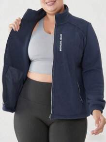 Plus Size Women Outdoor Fleece Jacket, Standing Collar Slim Zipper Sweatshirt, Hiking Sports Autumn & Winter Women's,Winter Women Coat