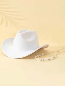 A Fashionable And Colorful Upturned Hat Decorated With White Turquoise Beads, A Western Cowboy-Style Felt Hat, Suitable For Men, Women And Teenagers For Outdoor Vacations, Grasslands, Christmas And Halloween Parties, And Festival Outfits (Plastic Hard Hat Tray + Wrapped With Cling Film) - White Turquoise Beaded Hat - View 3