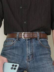 1/2pcs Men's Casual Leather Belt With Pin Buckle, Suitable For Daily Commute, Business Party Fall, Autumn, Halloween Autumn-Winter Accessories,Suitable For Teens, Youth,Men,Casual, Outdoor, Athletic, Vacation, Graduation Gifts, Birthday, Daily Wear Halloween, Casual, Business, Street, Boho, Western, Outdoor, Gift For Men, Husband, Boyfriend, Father, Dad, Christmas