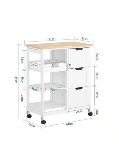 SoBuy FKW79 HG, Kitchen Trolley Cart Storage Serving Drawers Removable Tray, Grijs view 2