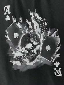 Men Skulls & Poker Cards Graphic Printed Short Sleeve T-Shirt, For Going Out, For Friends - Negro - Ver 4
