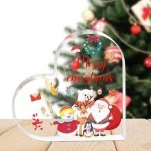 Decoración navideña de acrílico con forma de corazón: Lindo Papá Noel y Casa de Jengibre | Ideal para mesa (hogar/oficina) - Regalo festivo, encantador y único