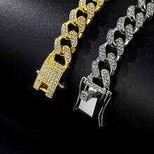 1Pc Exaggeration Hip Hop Alloy Cuban Chain Necklace Artificial Crystal Women Men Jewelry Birthday Present - Silver - View 5