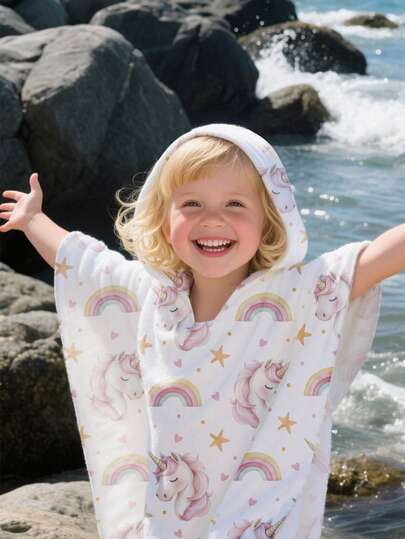 1PC Children's Fleece Bathrobe With Hood,Children's Beach Towels, Swimming Pool Towel, Bath Towel, Bath Towel