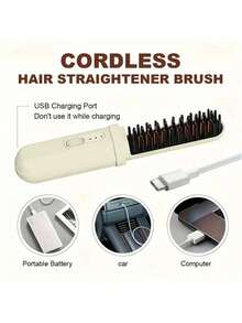 便携式迷你直发器，USB 充电离子梳，负离子两用卷发器和热发梳，恒温防烫设计，适合旅行、家用、沙龙，送给朋友的理想礼物，2200mAh 电池 - 彩色 - 查看 12