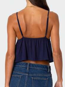 Women's Y2K Flowy Babydoll Cami Top Sleeveless V Neck Tie Front Crop Top Ruffle Hem Peplum Tank Shirt Summer Going Out Camisole Beachwear - 藏蓝色 - 查看 5