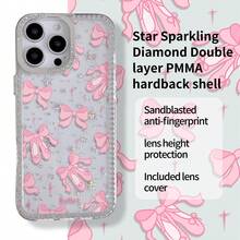 1 pieza Funda de teléfono con lazo rosa de moda y patrón de estrella de rhinestone, resistente a la suciedad, anti-contaminación, carcasa dura de PMMA a prueba de golpes, funda de teléfono personalizada compatible con Apple 11, 11 Pro, 11 Pro Max, 12, 12 Pro, 12 Pro Max, 13, 13 Pro, 13 Pro Max, 14, 14 Pro, 14 Pro Max, 14 Plus, adecuada como regalo para novia, familia, amigos, abuelos, parejas, aniversario, cumpleaños, graduación, boda, baile de graduación, Día de la Madre, Día del Padre