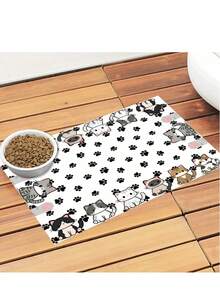1 Piece, Simple Style Cute Cat Pattern Pet Feeding Mat, Reusable, Easy To Clean, Multifunctional Water Absorbing Quick Drying Dog Food Bowl Mat, Indoor And Outdoor Universal Pet Food Mat, Home Decoration Accessory, Suitable For Independence Day, Christmas, Halloween - Multicolor - View 4